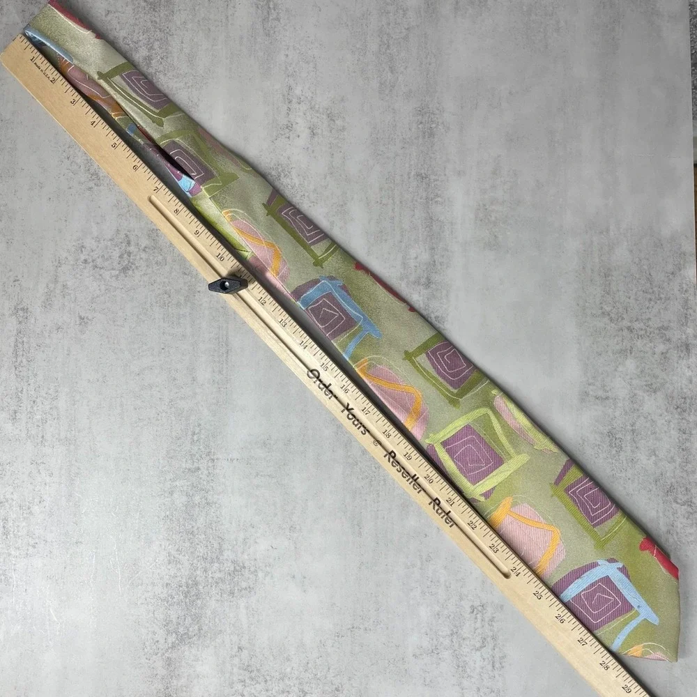 J Garcia Silk Tie Mens Abstract Artsy Green Pink